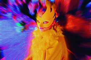 Fasching Masken Mädchen Frau Vogel Blick gelb bunt C08982cr.jpg