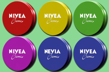 Werbung Nivea Creme Dose Logo Farben bunt 2406a
